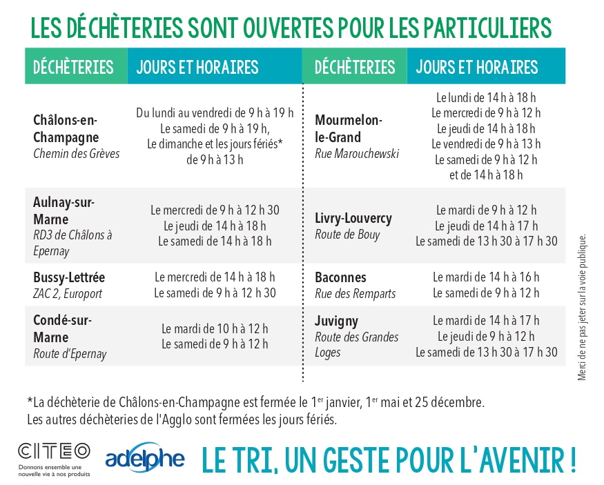 Mourmelon horaires decheteries 2022