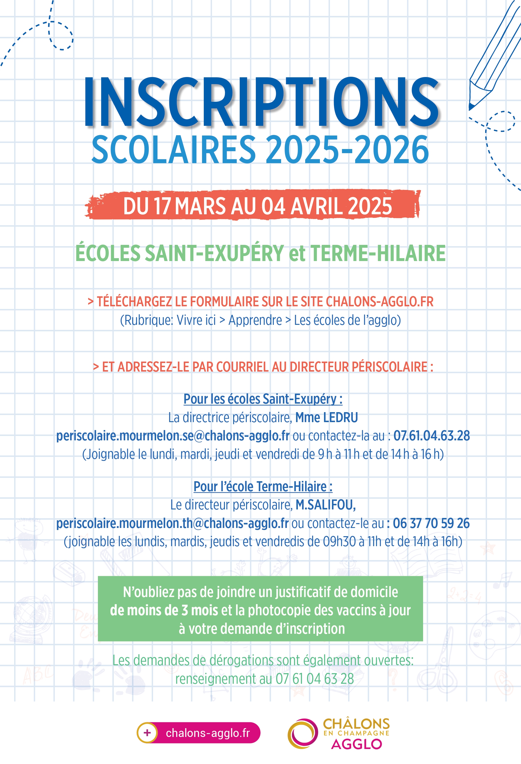 Affiche inscriptions scolaires écoles de Mourmelon le Grand